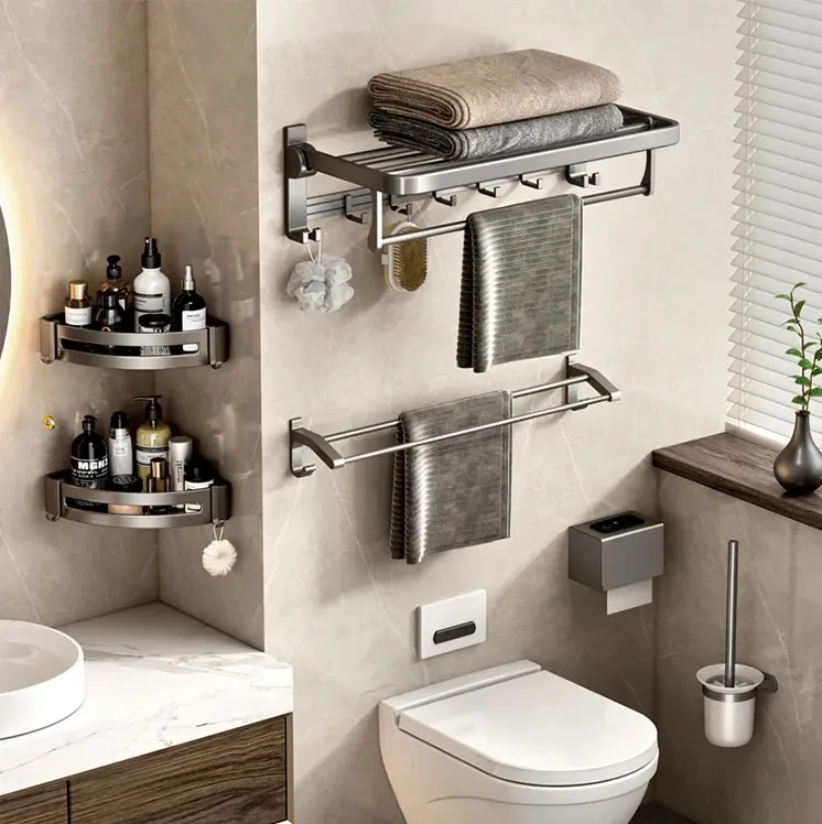 Bộ phụ kiện nhà tắm, nhà vệ sinh 6 món Mạ xám