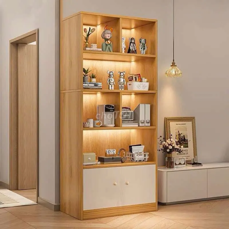 Kệ sách chữ u có tủ có tấm hậu phía sau 