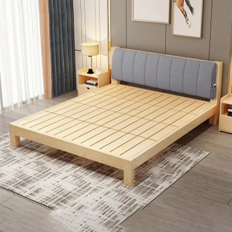 Giường gỗ thông hiện đại 1m8 x 2m (kèm đệm tựa lưng) Nội thất Bình Long