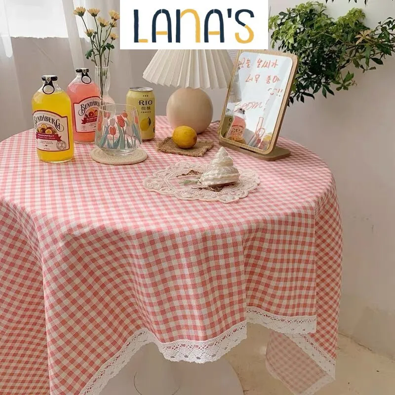 Khăn Trải Bàn Vải Canvas Caro Hồng Nhỏ Viền Ren Phong Cách Hàn Quốc | Shopee Việt Nam