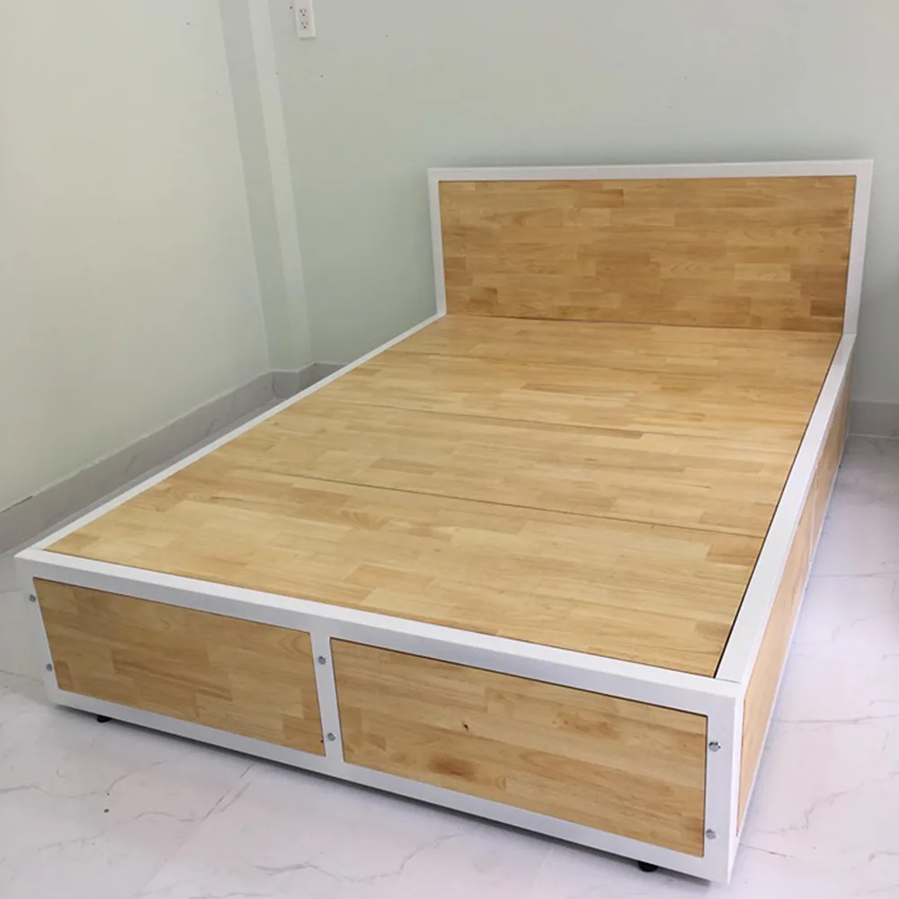 Giường gỗ cao su khung sắt lắp ráp | SFGN001