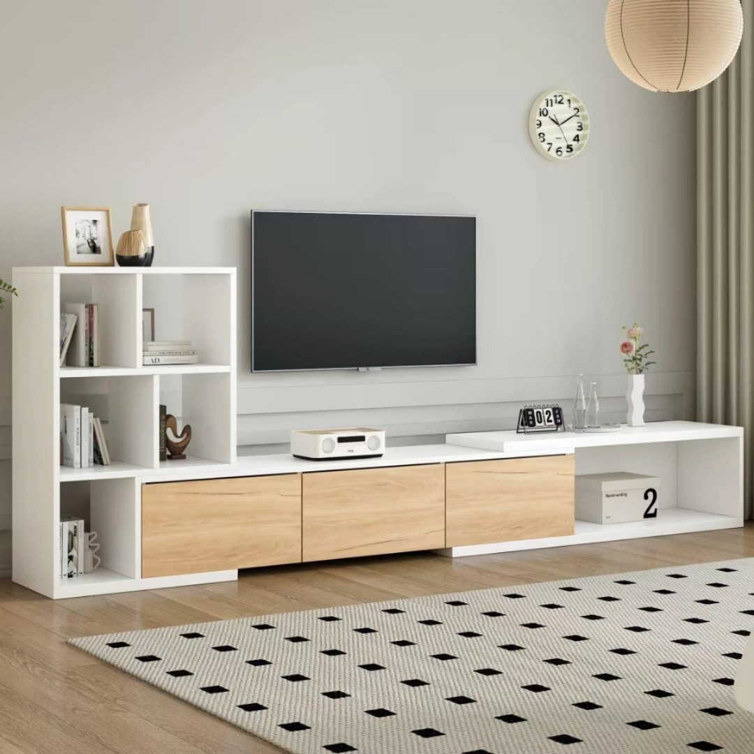 Tủ tivi gỗ phòng khách chữ L hiện đại Tucker - Sồi - Đen