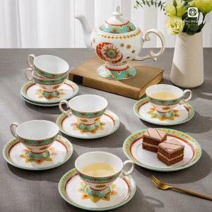 Bộ ấm trà bằng sứ Black White
