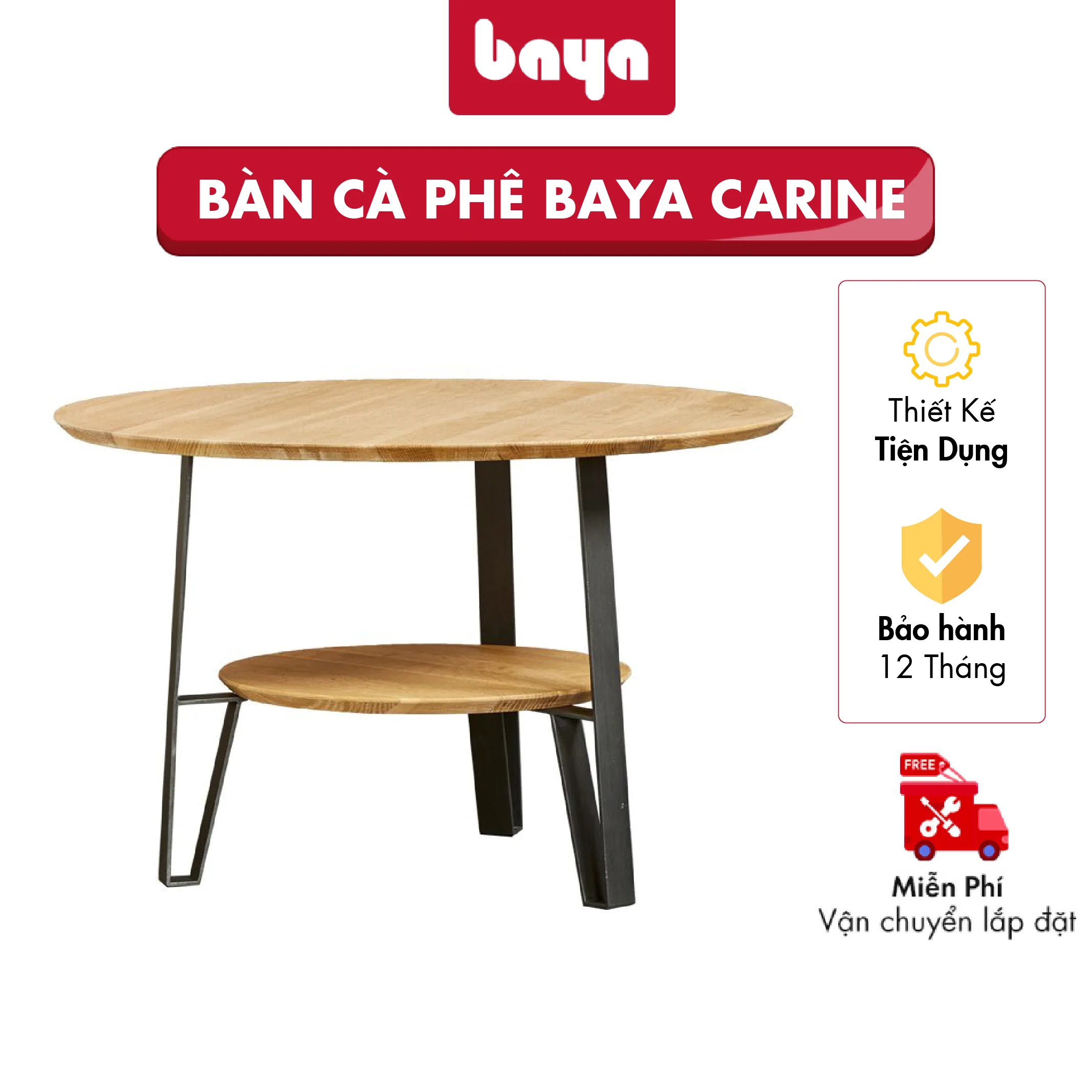 Bàn Cà Phê BAYA CARINE 5276 Gỗ Sồi MDF Kim Loại Màu Gỗ Sáng Kích Thước  H50xDia80