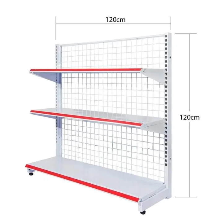 Kệ trưng bày 3 tầng vách lưới áp tường. Khổ 90cm, cao 1.2m..