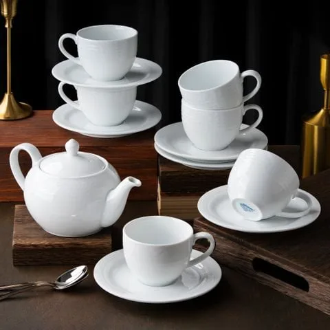 Bộ ấm trà vuông (ấm 750ml, chén 220ml) 15 món | Arctic White 4000L – Noritake Vietnam