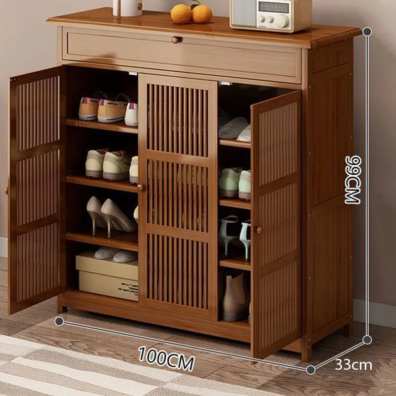 Tủ giày gỗ tre siêu mỏng cửa lật thoáng khí chống ẩm cao cấp, giá đựng giày dép kèm móc treo đồ đa năng