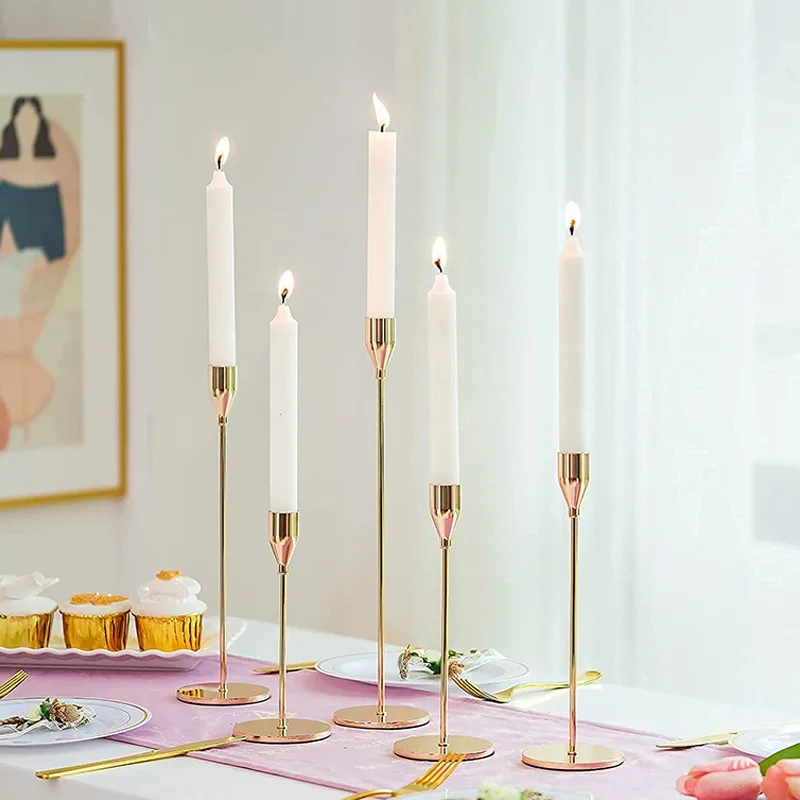 Chân nến kim loại, bộ 3 chân nến decor mạ vàng cao cấp trang trí bàn tiệc, khách sạn, đám cưới