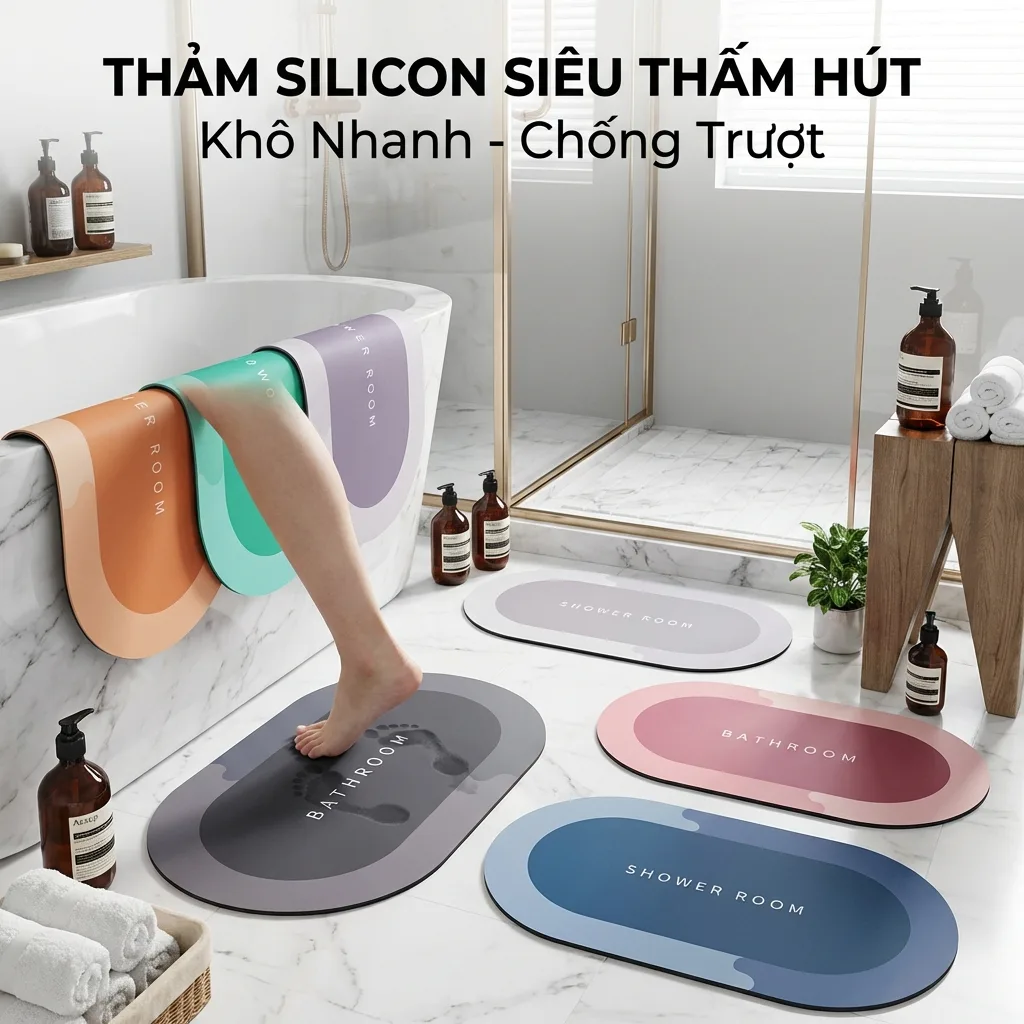 Thảm Lau Chùi Chân Silicon Thấm Hút Nước JYoohome Thảm Chống Trượt Sàn Nhà Phòng Tắm Đế Cao Su | Shopee Việt Nam
