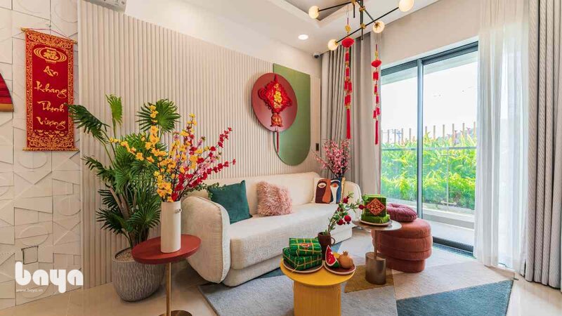 Trang trí Tết - Tông hồng đào và xanh lá